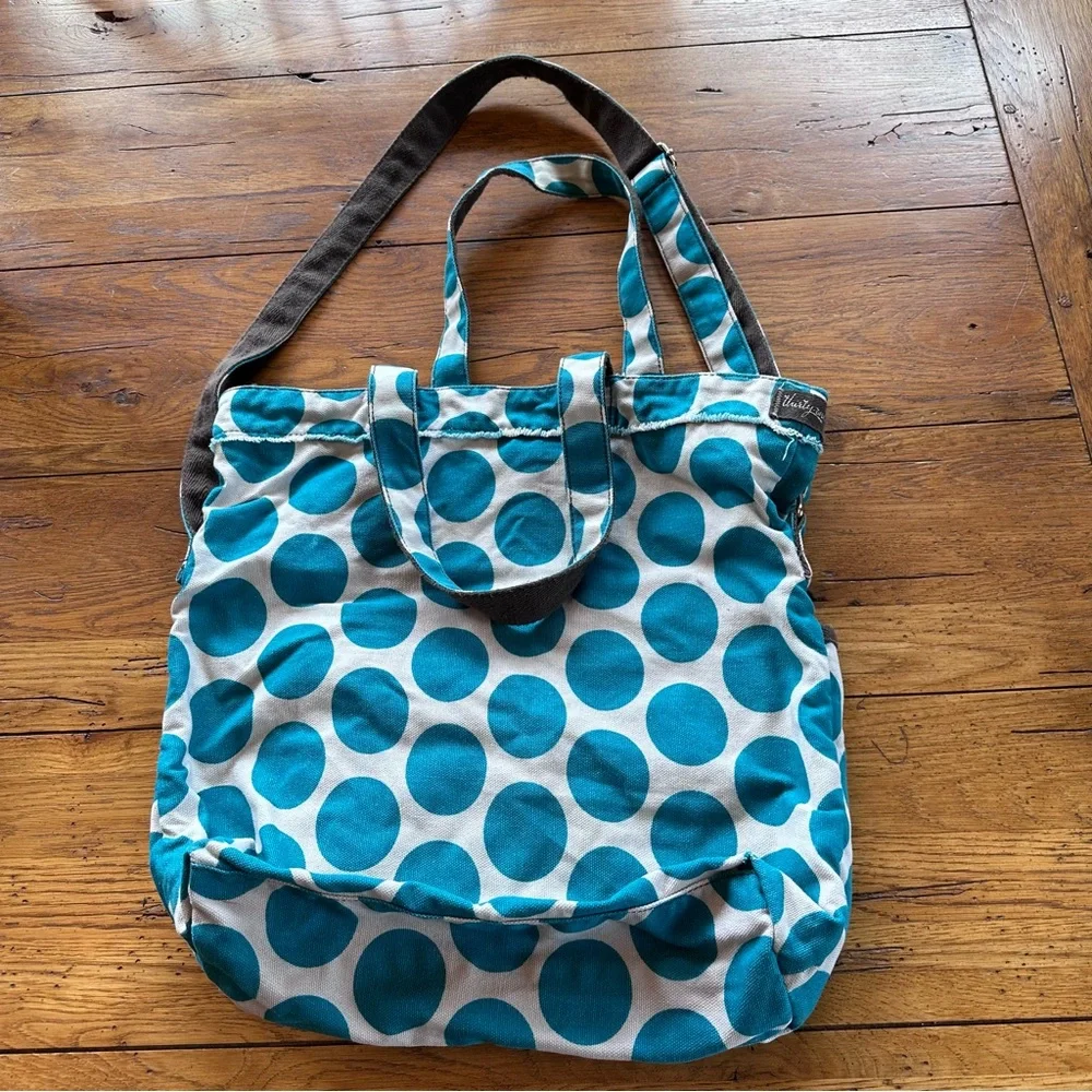 Thirty One Retro Metro Teal Polka Fold Over Tote